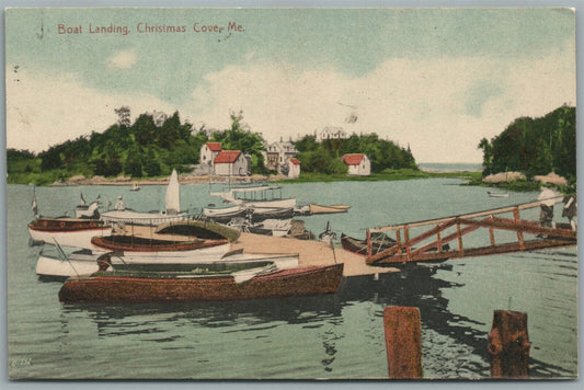 CHRISTMAS COVE ME BOAT LANDING ANTIQUE POSTCARD