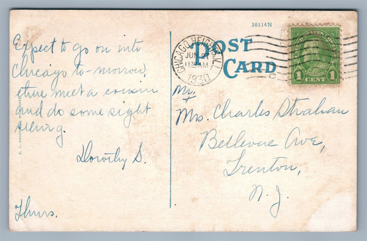 CHICAGO HEIGHTS IL MASONIC TEMPLE ANTIQUE POSTCARD