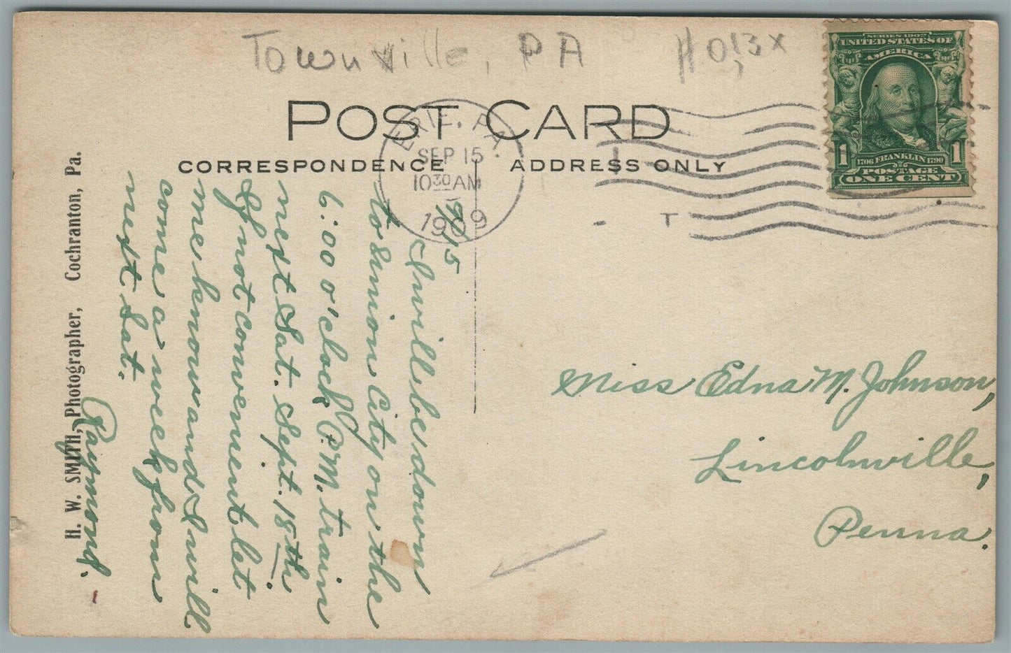 TOWNVILLE PA FARMERS BANK ANTIQUE REAL PHOTO POSTCARD RPPC