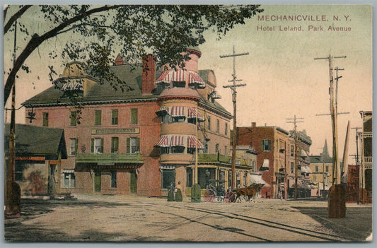 MECHANICSVILLE NY HOTEL LELAND PARK AVENUE ANTIQUE POSTCARD