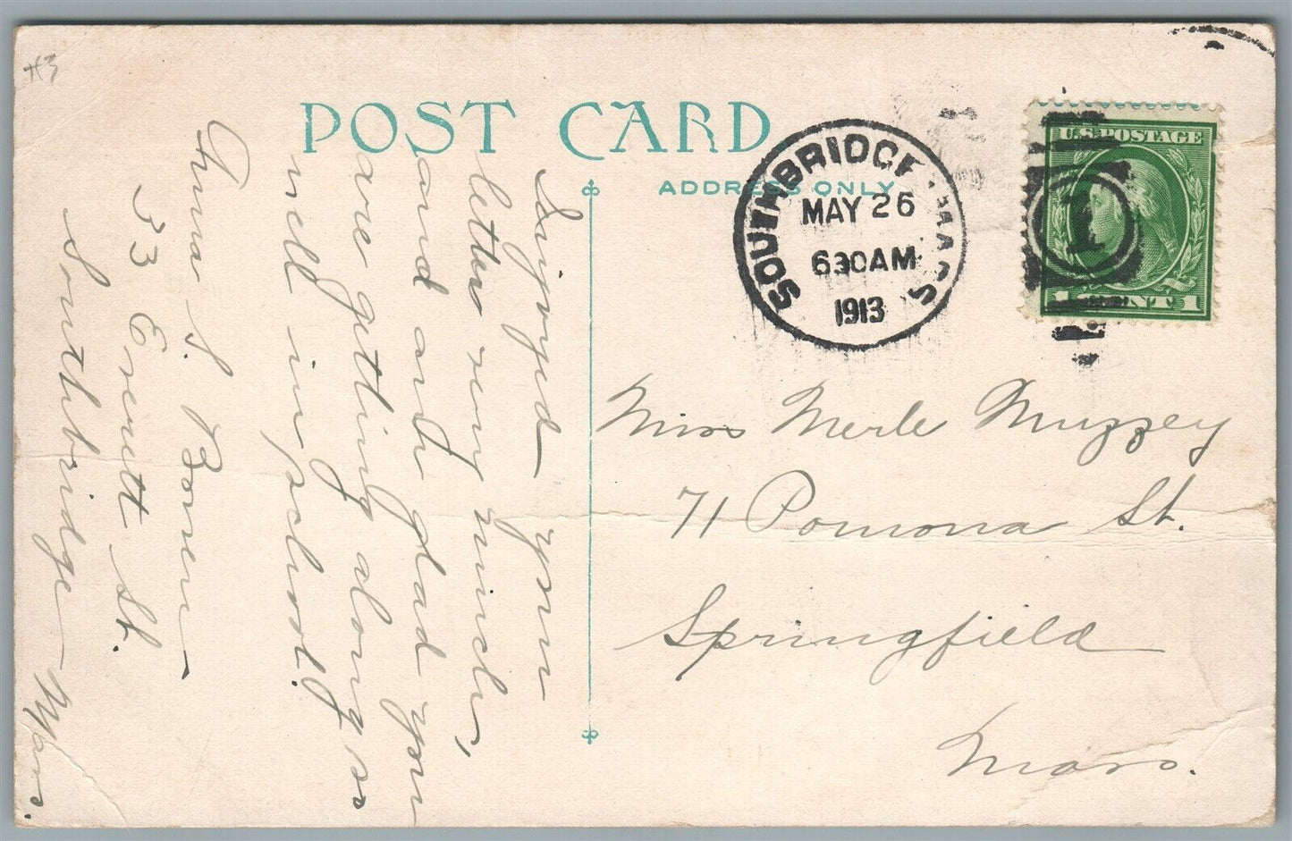 SOUTHBRIDGE MA POST OFFICE SQAURE ANTIQUE POSTCARD