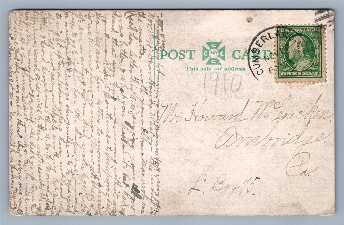 CUMBERLAND MD BALTIMORE STREET ANTIQUE POSTCARD