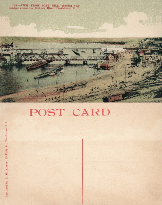 PROVIDENCE R.I. 4 BRIDGES ACROSS SEEKONG RIVER ANTIQUE POSTCARD