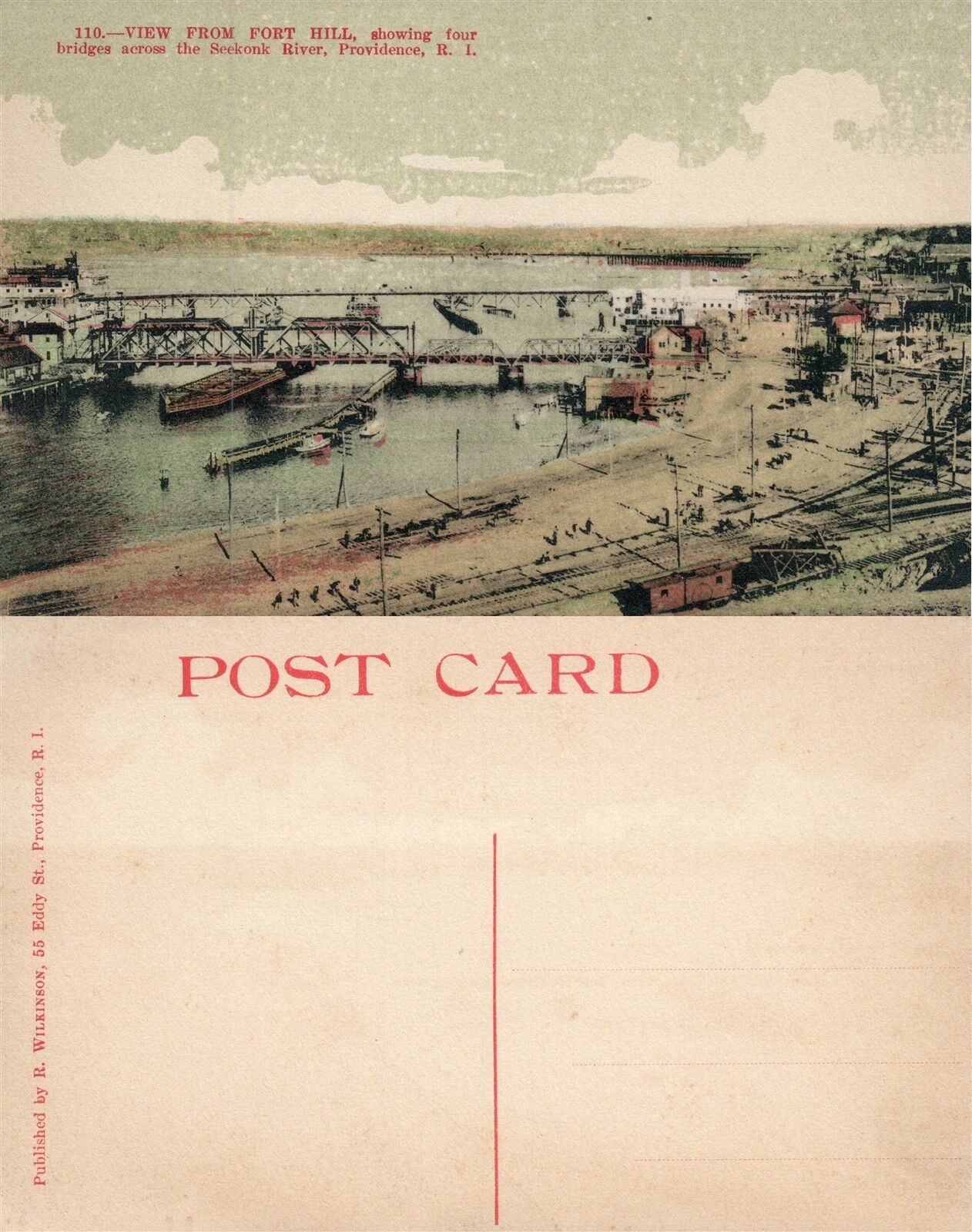 PROVIDENCE R.I. 4 BRIDGES ACROSS SEEKONG RIVER ANTIQUE POSTCARD