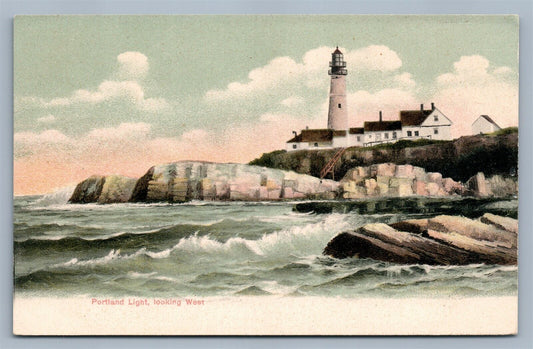 PORTLAND ME LIGHT HOUSE LOOKING WEST UNDIVIDED ANTIQUE POSTCARD