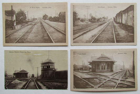 CRESTON OH lot of 4 ANTIQUE POSTCARDS RAILROAD STATIONS RAILWAY TRAIN DEPOT