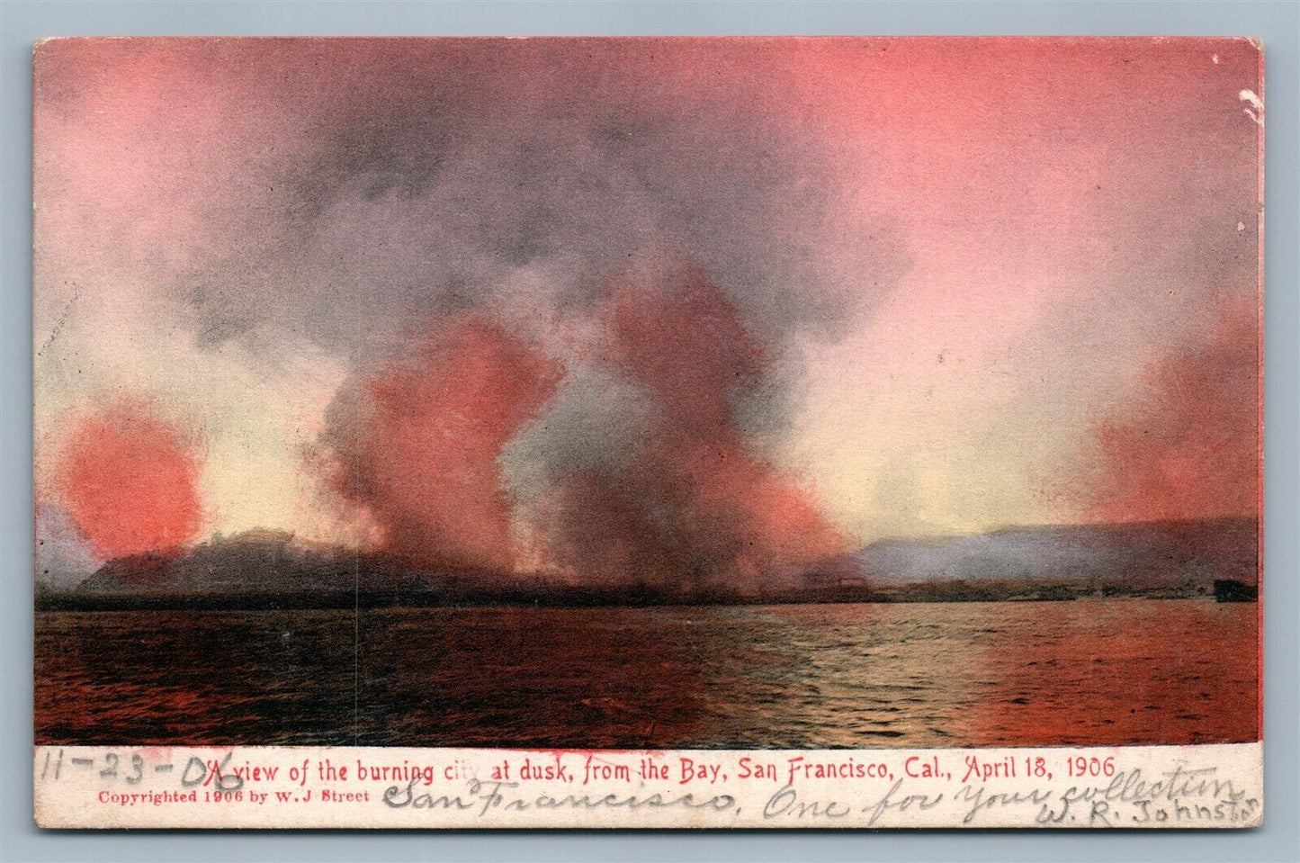 CAN FRANCISCO CA BURNING CITY VIEW ANTIQUE POSTCARD