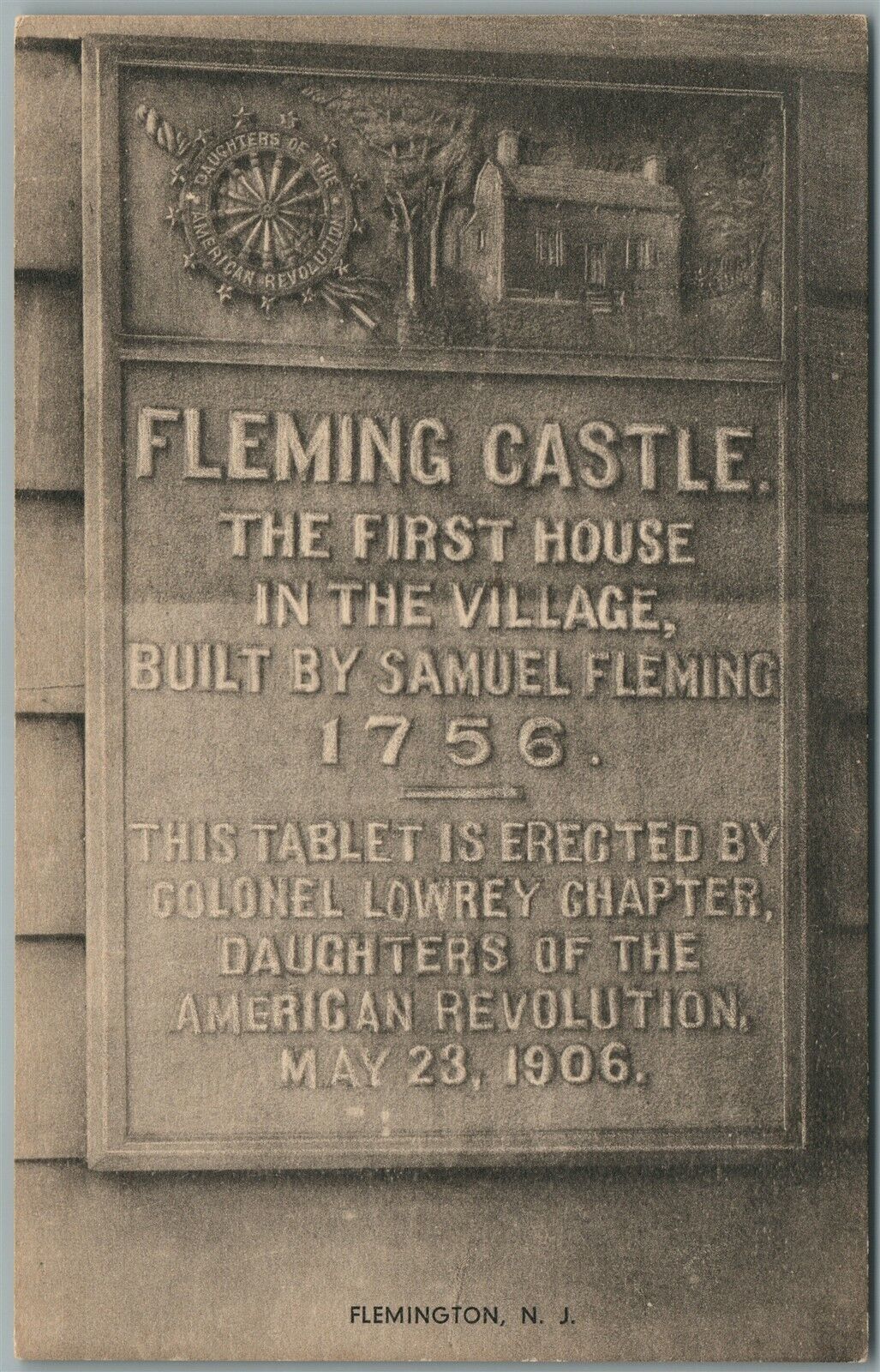 FLEMINGTON NJ FLEMING CASTLE MEMORIAL PLAQUE ANTIQUE POSTCARD
