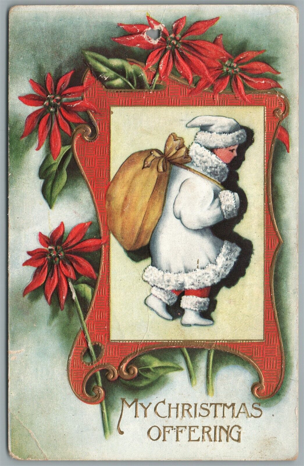 MY CHRISTMAS OFFERING ANTIQUE EMBOSSED POSTCARD