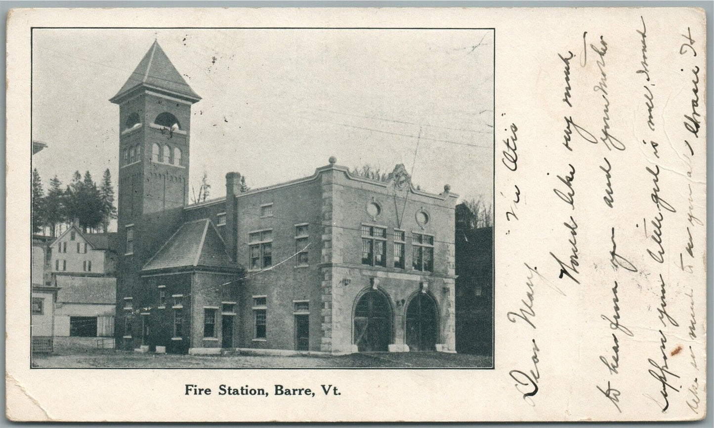 BARRE VT FIRE STATION ANTIQUE POSTCARD