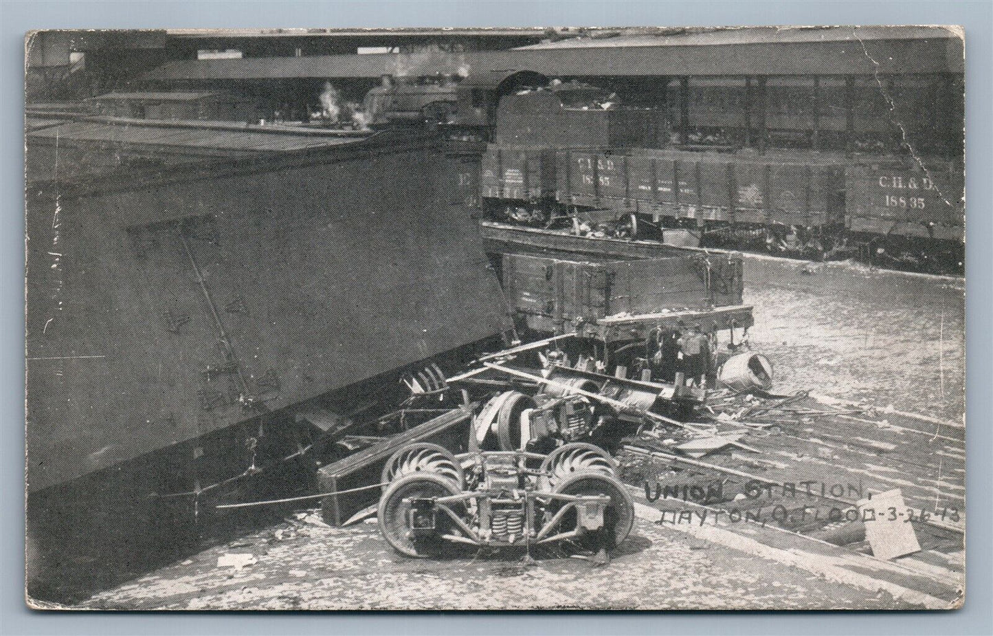 DAYTON OH flood UNION railroad STATION ANTIQUE POSTCARD railway DEPOT