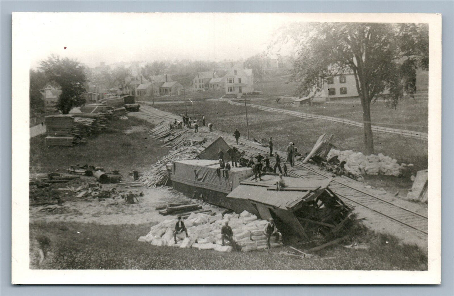 FREIGHT TRAIN ACCIDENT VINTAGE REAL PHOTO POSTCARD RPPC railway WRECK
