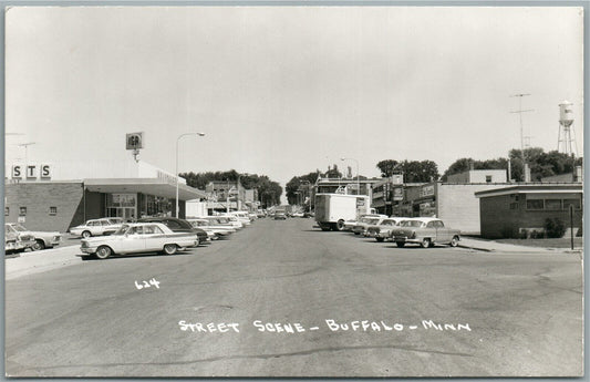 BUFFALO MN STREET SCENE VINTAGE REAL PHOTO POSTCARD RPPC