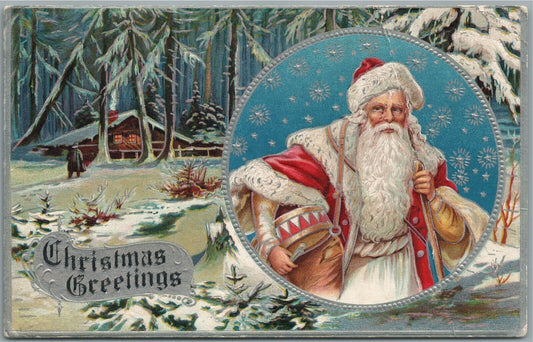 SANTA w/ DRUM CHRISTMAS GREETINGS ANTIQUE POSTCARD