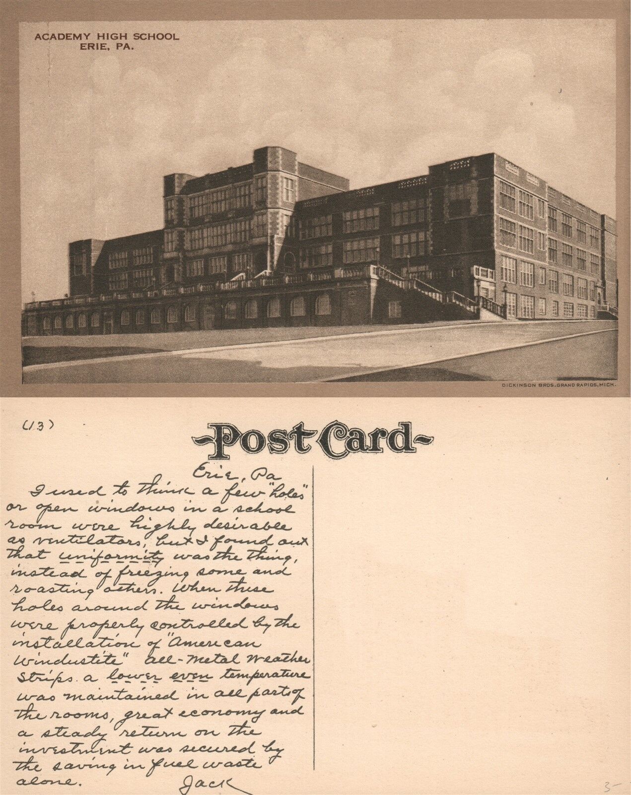 ERIE PA ACADEMY HIGH SCHOOL ANTIQUE POSTCARD