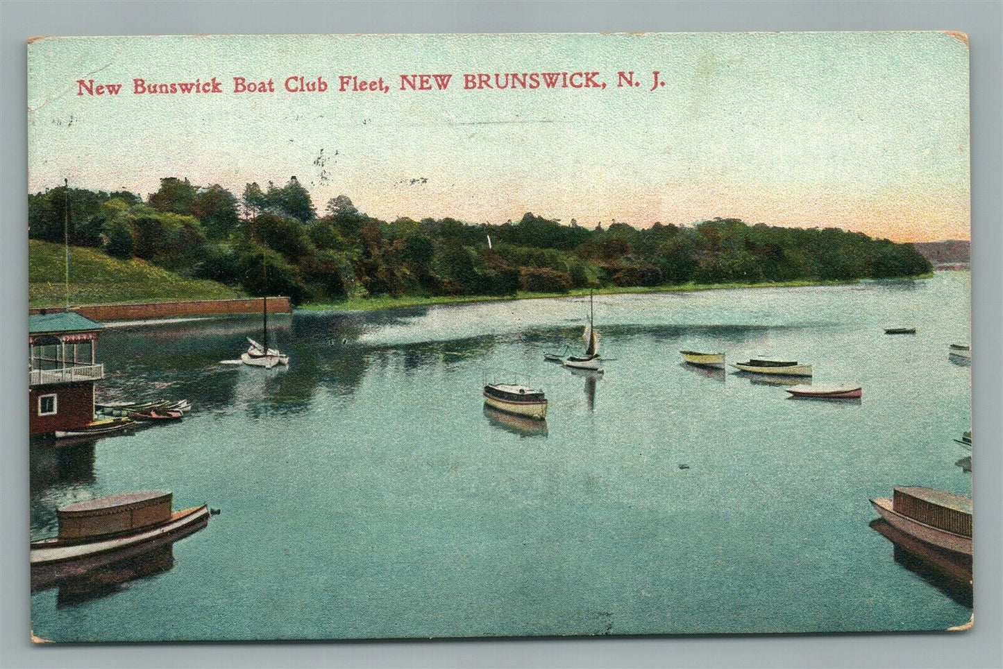 NEW BRUNSWICK NJ BOAT CLUB FLEET ANTIQUE POSTCARD