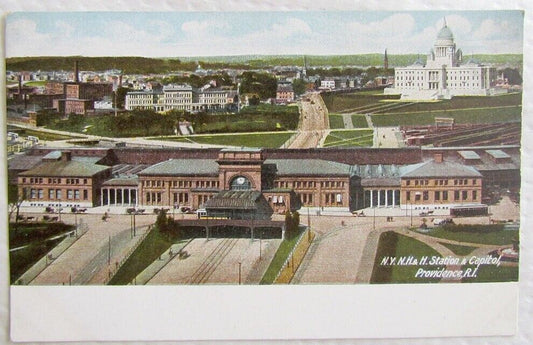 N.Y.N.H. & H. railway STATION & CAPITOL PROVIDENCE RI ANTIQUE POSTCARD railroad