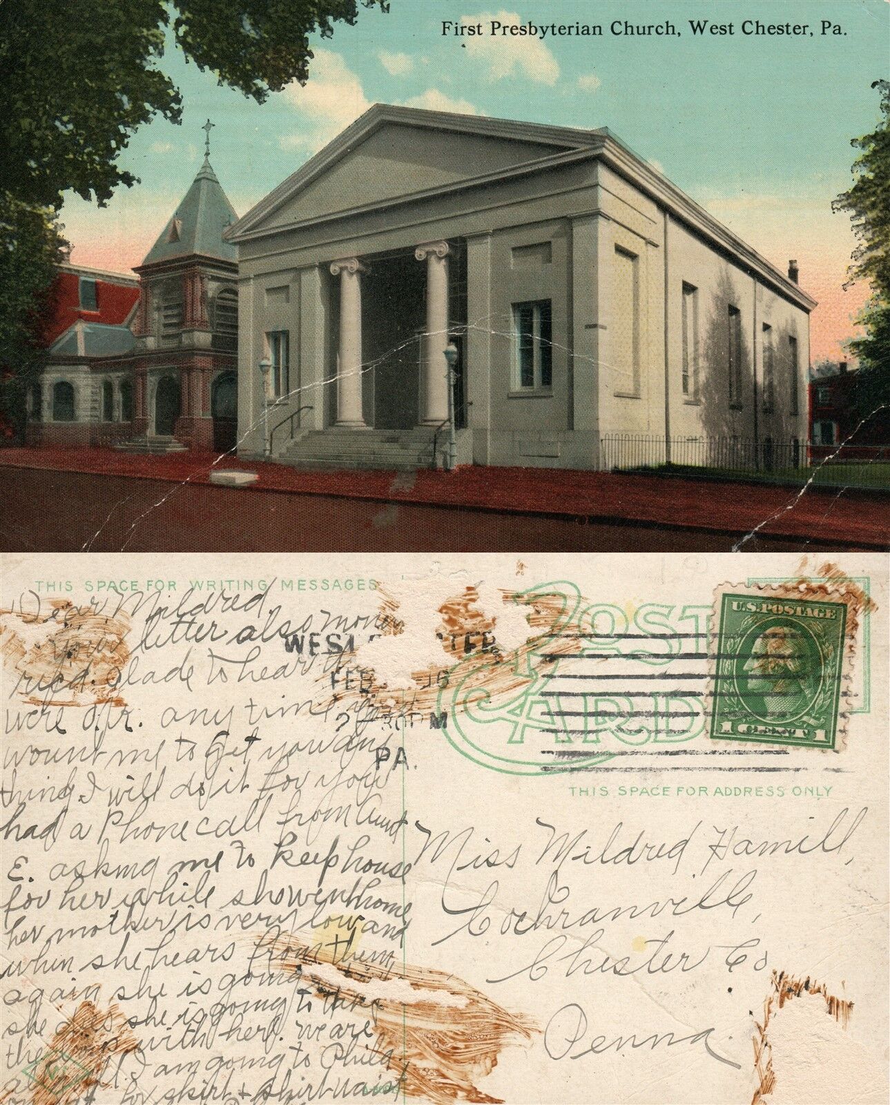 WEST CHESTER PA FIRST PRESBYTERIAN CHURCH ANTIQUE POSTCARD
