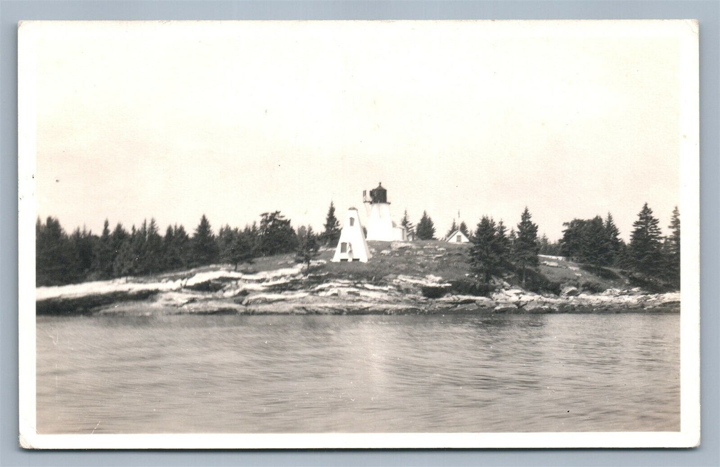 BOOTHBAY HARBOR BURNT ISLAND ME LIGHTHOUSE VINTAGE REAL PHOTO POSTCARD RPPC