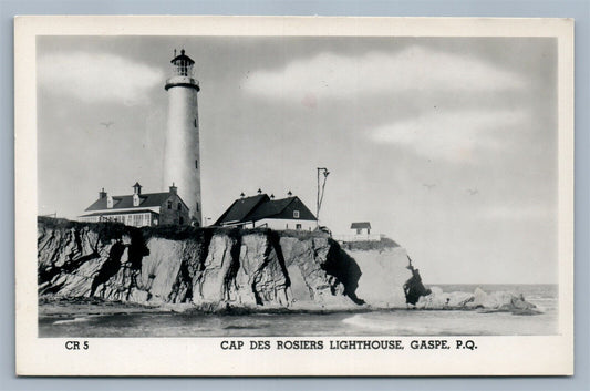 CASPE P.Q. CANADA CAP DES ROSIERS LIGHTHOUSE VINTAGE REAL PHOTO POSTCARD RPPC