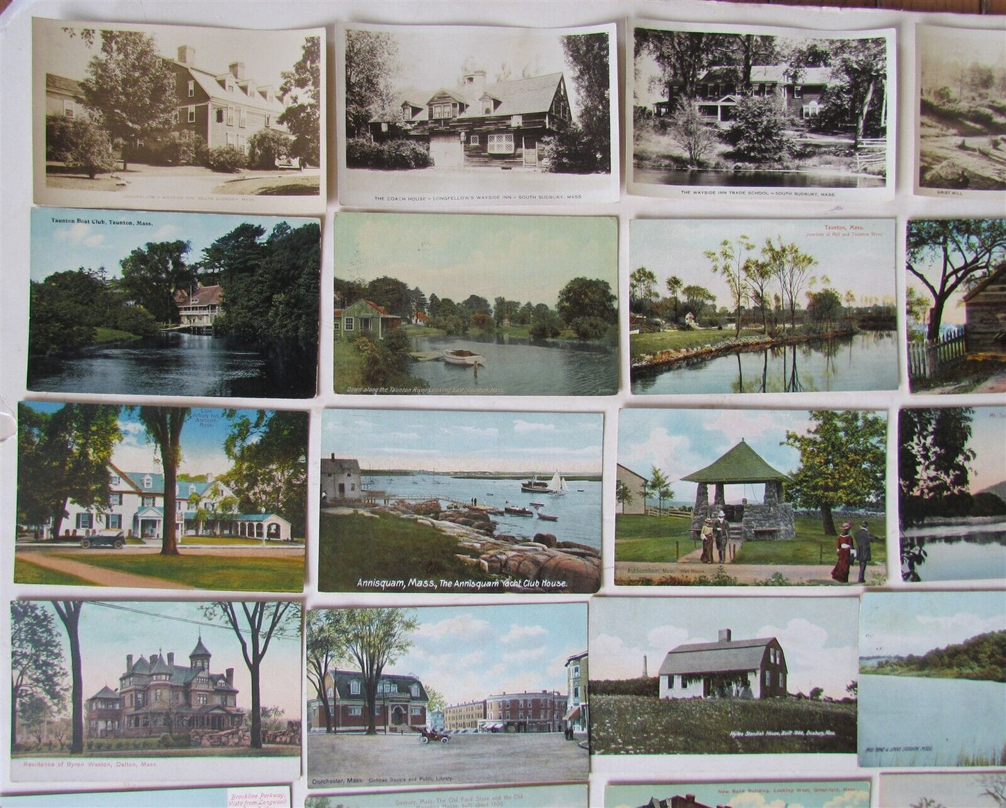 MASSACHUSETTS lot of 47 MA ANTIQUE POSTCARDS w/ RPPCs