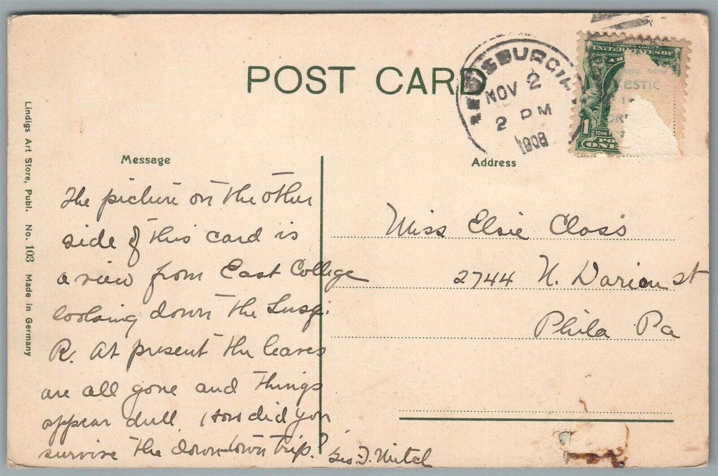 LEWISBURG PA SUSQUEHANNA ANTIQUE POSTCARD