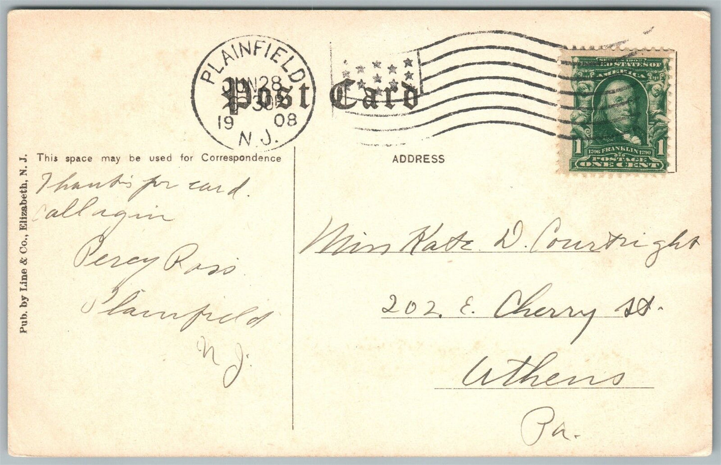 PLAINFIELD NJ SCOTT PRINTING PRESS CO'S WORKS 1908 ANTIQUE POSTCARD