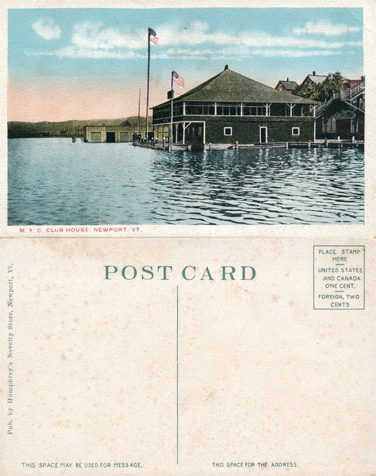 NEWPORT VT M.Y.C. CLUB HOUSE ANTIQUE POSTCARD
