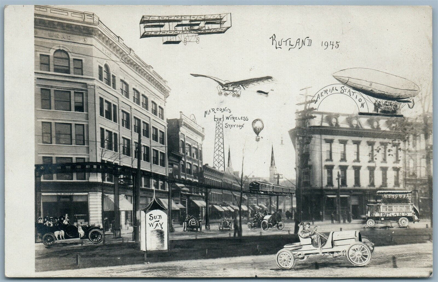 MONTAGE RUTLAND VT AIRPLANE ZEPPELIN ANTIQUE REAL PHOTO PC RPPC AVIATION collage