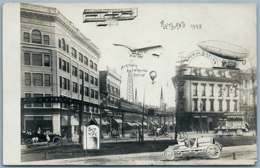 MONTAGE RUTLAND VT AIRPLANE ZEPPELIN ANTIQUE REAL PHOTO PC RPPC AVIATION collage