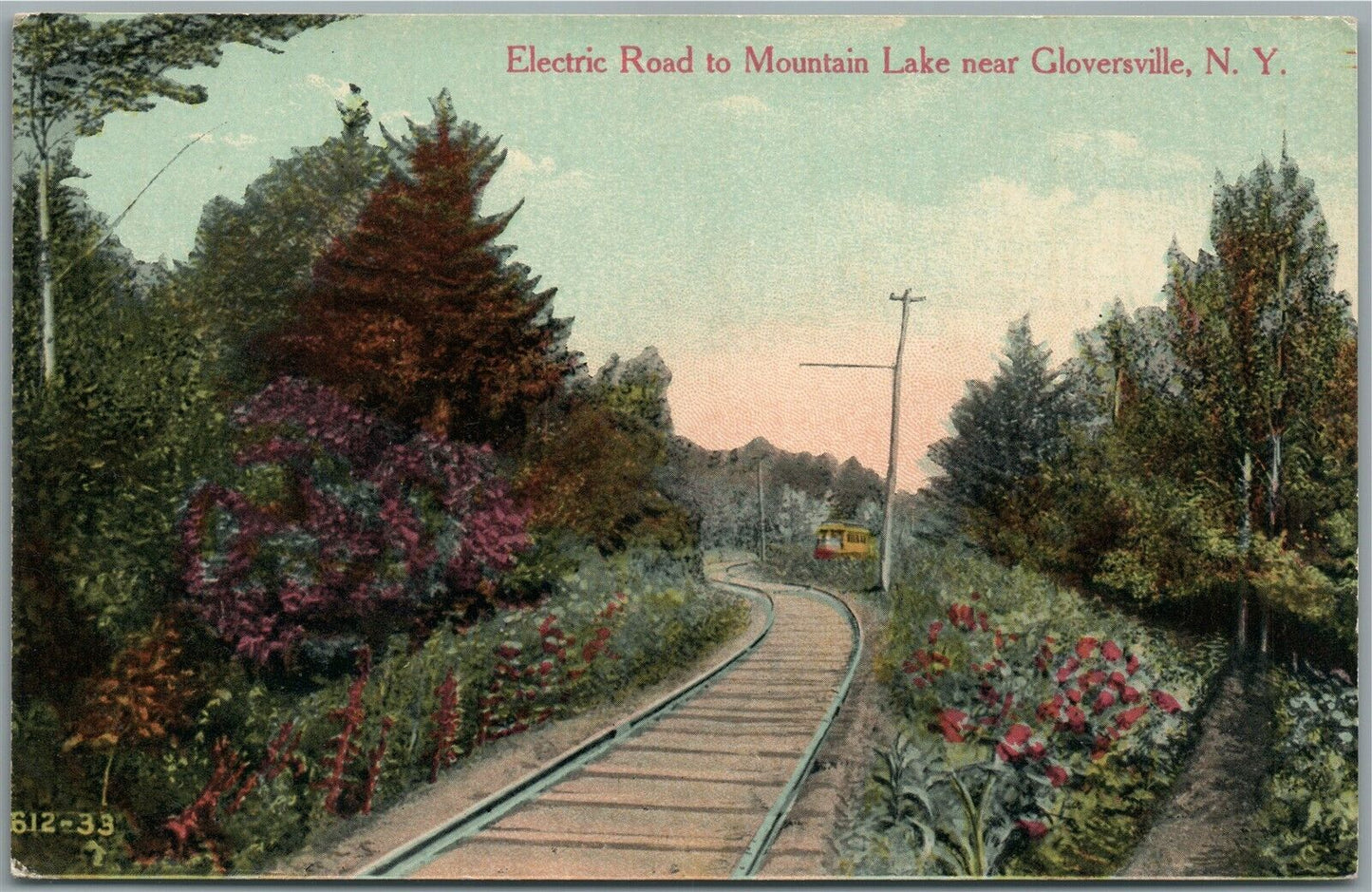 GLOVERSVILLE NY ELECTRIC ROAD TO MOUNTAIN LAKE ANTIQUE POSTCARD