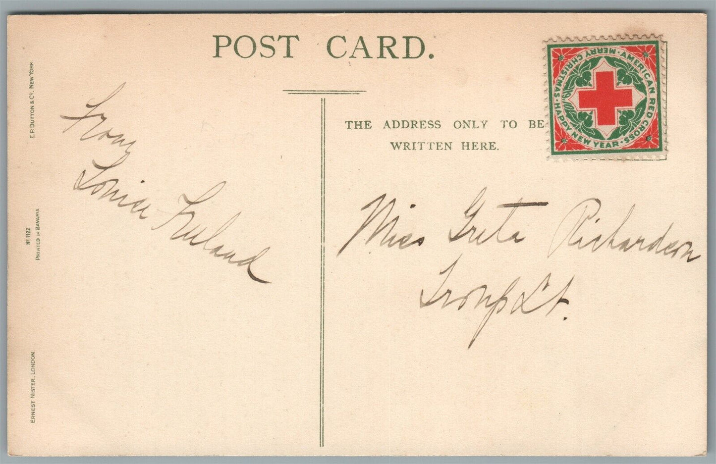 MEDIEVAL SCENE CHRISTMAS ANTIQUE POSTCARD w/ RED CROSS STAMP