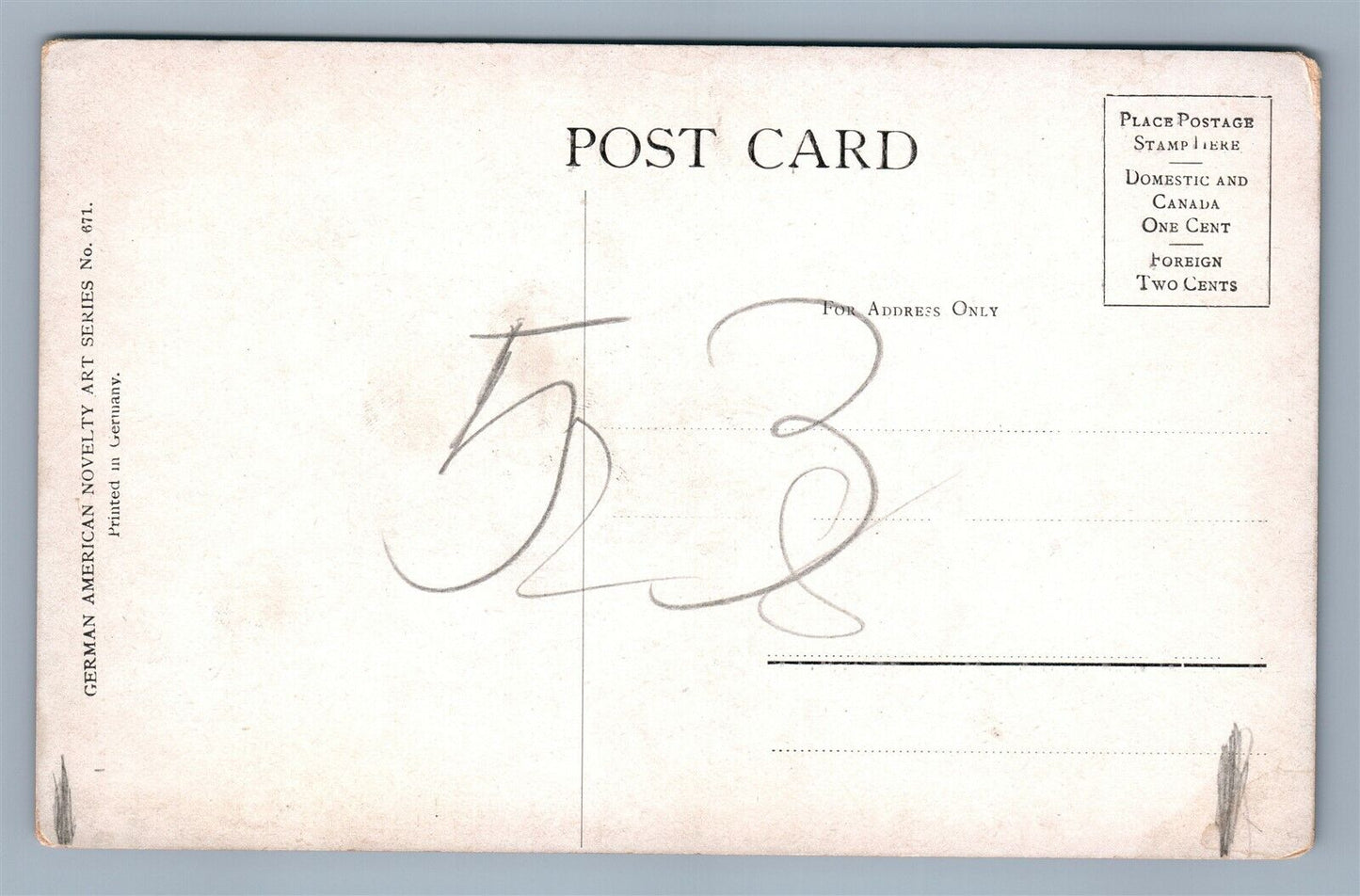 FOUR CATS w/ DOG ANTIQUE POSTCARD GERMAN NOVELTY SERIES 671