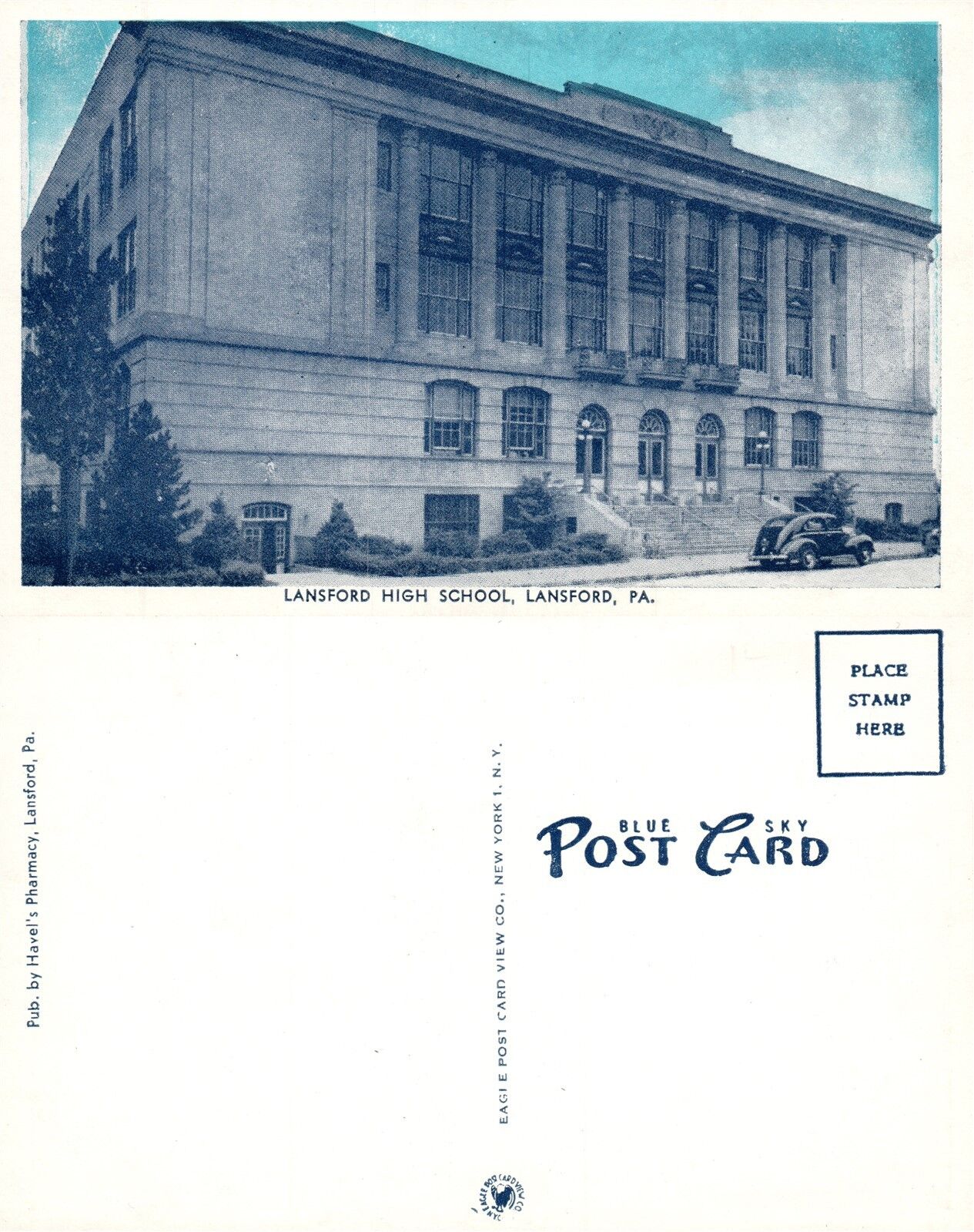 LANSFORD PA HIGH SCHOOL VINTAGE POSTCARD