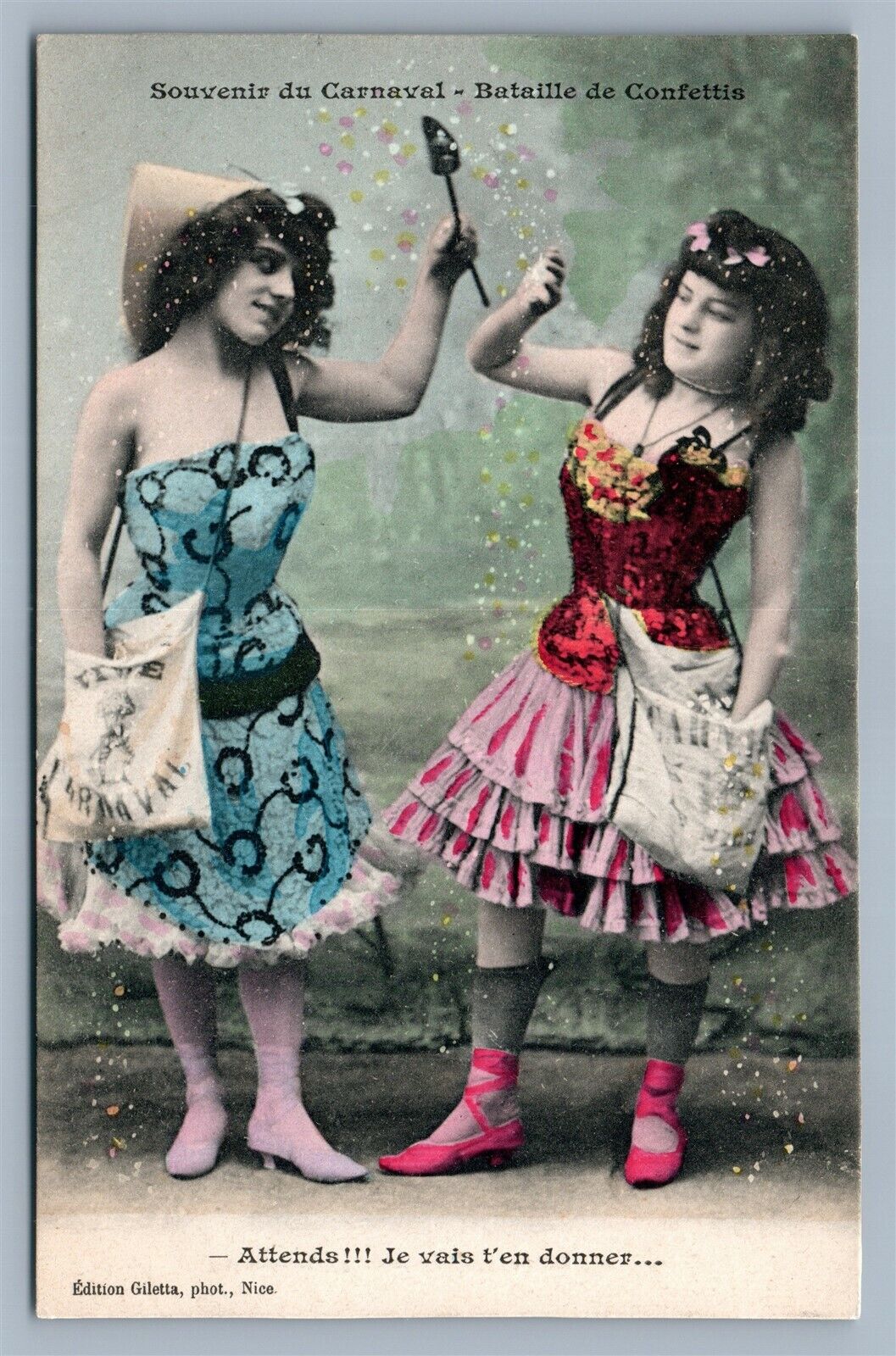 FRANCE NICE souvenir du CARNAVAL ANTIQUE POSTCARD BATAILLE DE CONFETTIS carnival