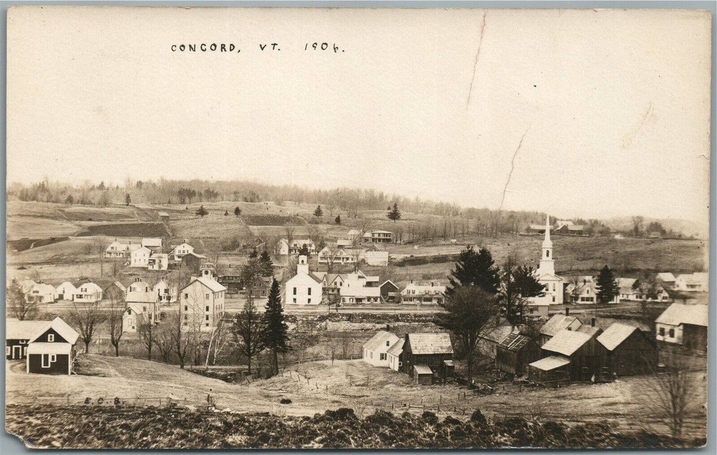 CONCORD VT BIRDS EYE VIEW ANTIQUE REAL PHOTO POSTCARD RPPC