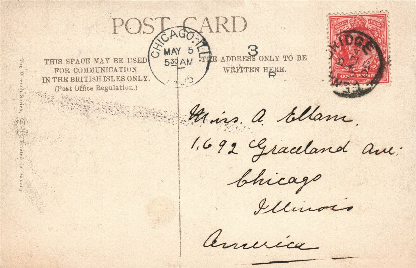 HUDDERSFIELD UK JOHN WILLIAM STREET W.YORKSHIRE ANTIQUE POSTCARD w/BRITISH STAMP