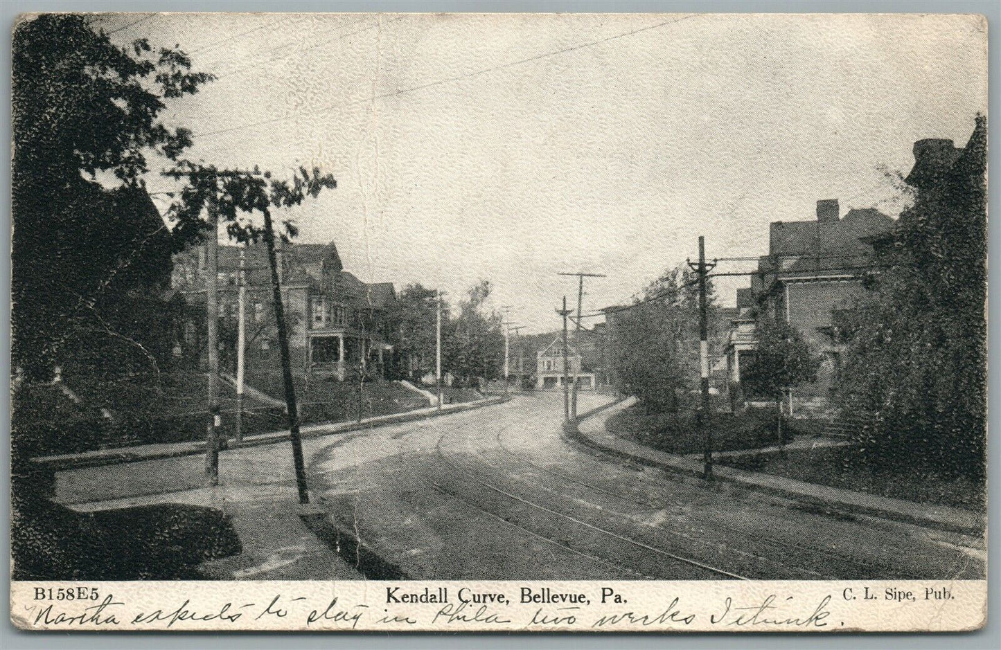 BELLEVUE PA KENDALL CURVE ANTIQUE POSTCARD