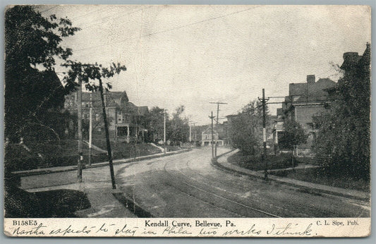 BELLEVUE PA KENDALL CURVE ANTIQUE POSTCARD