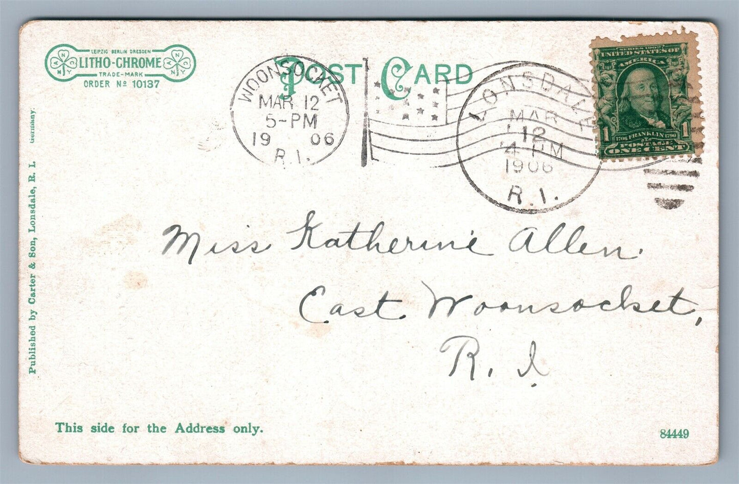 LONSDALE RI CATHOLLO OAK ANTIQUE POSTCARD