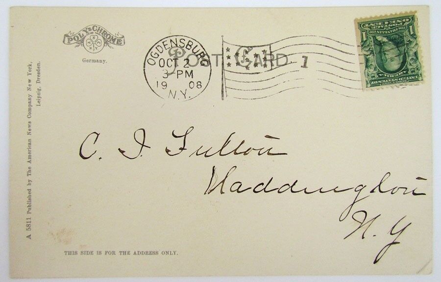 ANTIQUE 1908 POSTCARD - HAMILTON PARK OGDENSBURG N.Y.