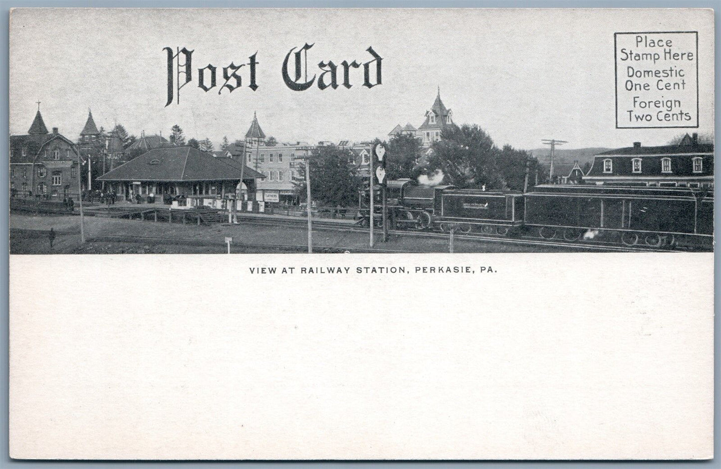 SOUTH PERKASIE BUCKS CO PA ST.ANDREW'S CHURCH & RAILWAY DEPOT ANTIQUE POSTCARD