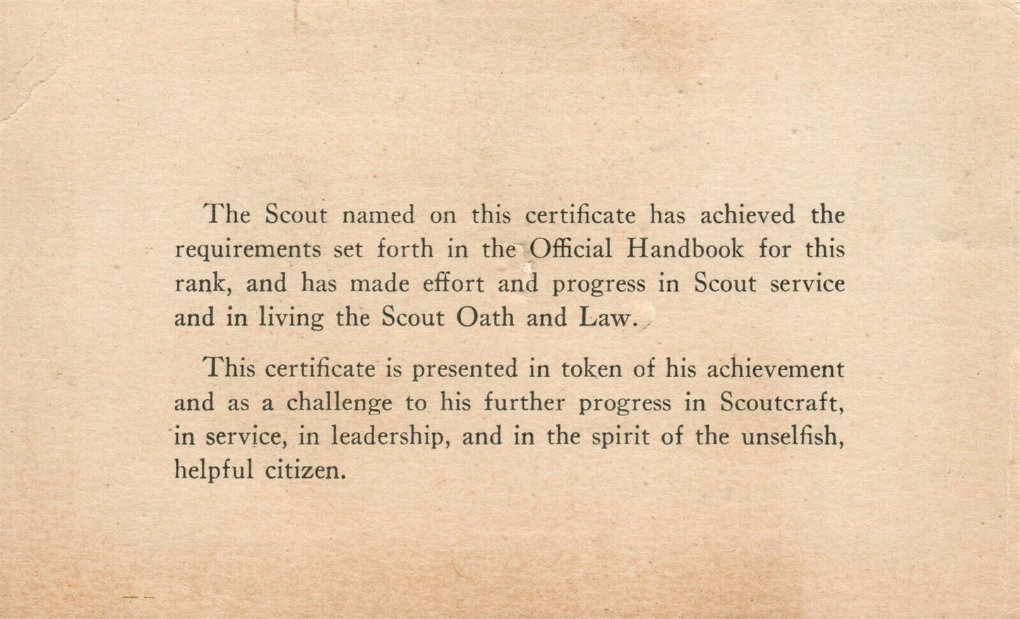 BOY SCOUTS OF AMERICA CERTIFICATE 1942 VINTAGE POSTCARD