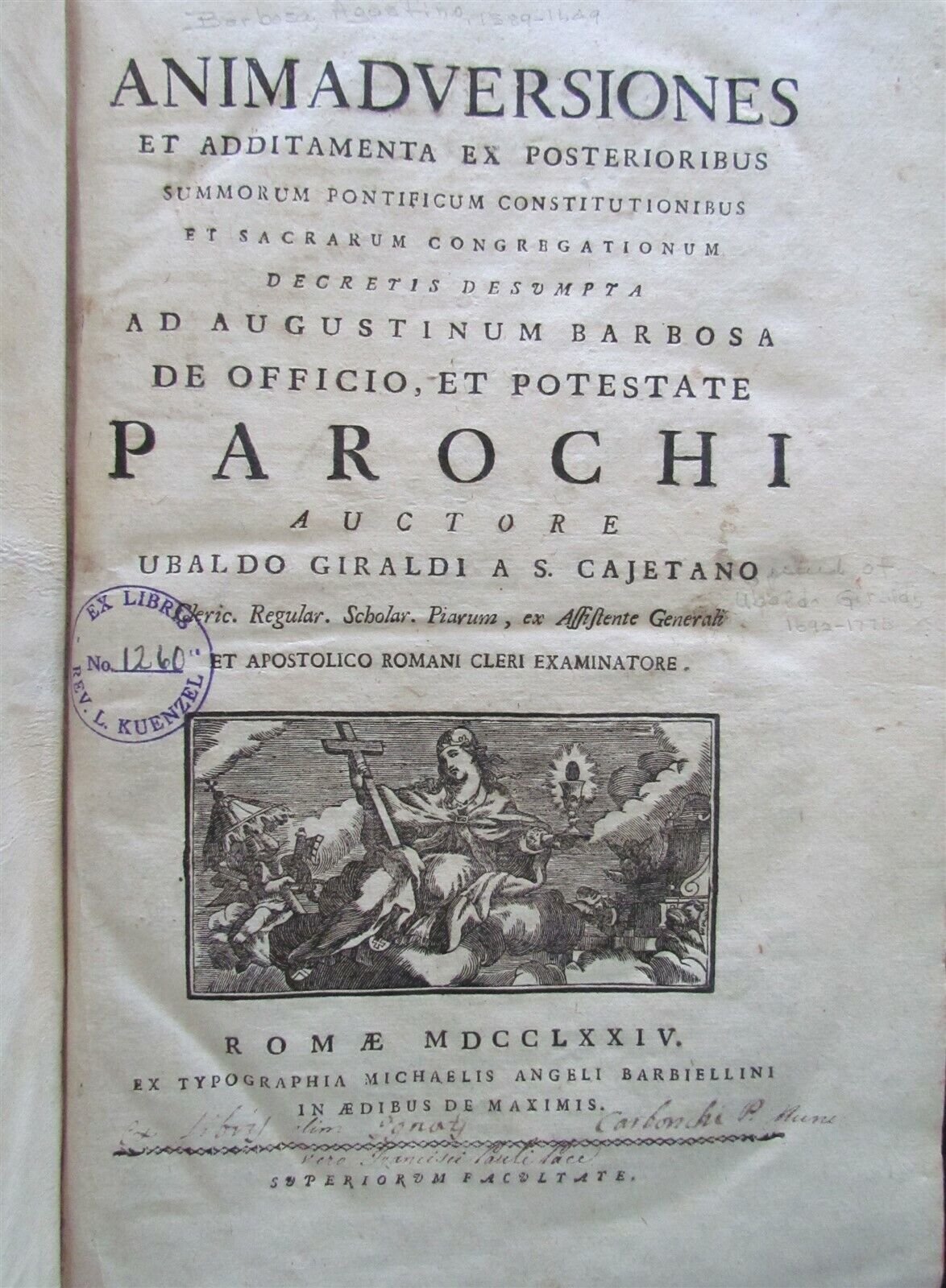 1774 VELLUM BOUND ANTIQUE FOLIO by UBALDO GIRALDI CANON LAW