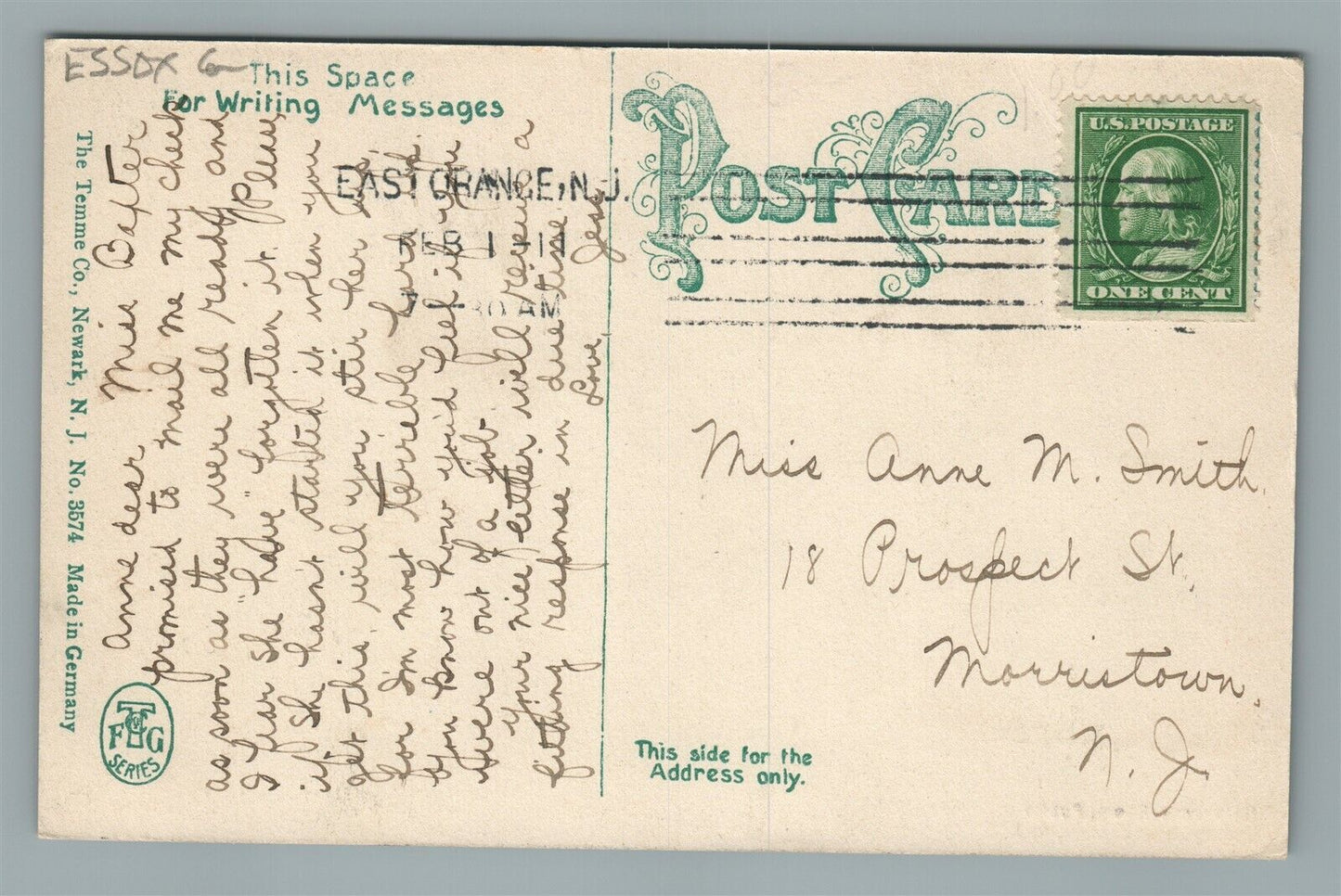 EAST ORANGE NJ LIBRARY REFERENCE ROOM ANTIQUE POSTCARD