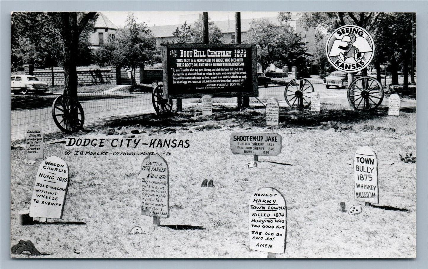 DODGE CITY KS 1956 VINTAGE REAL PHOTO POSTCARD RPPC BOOT HILL CEMETARY