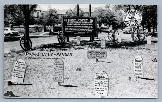 DODGE CITY KS 1956 VINTAGE REAL PHOTO POSTCARD RPPC BOOT HILL CEMETARY