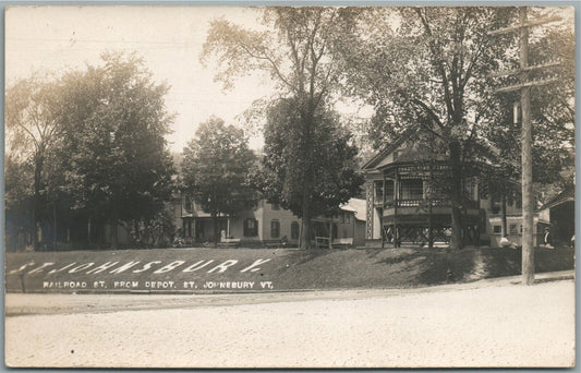 ST. JOHNSBURY VT RAILROAD STREET FROM DEPOT ANTIQUE REAL PHOTO POSTCARD RPPC