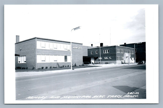 TRACY MN ARMORY & MUNICIPAL BUILDING VINTAGE REAL PHOTO POSTCARD RPPC