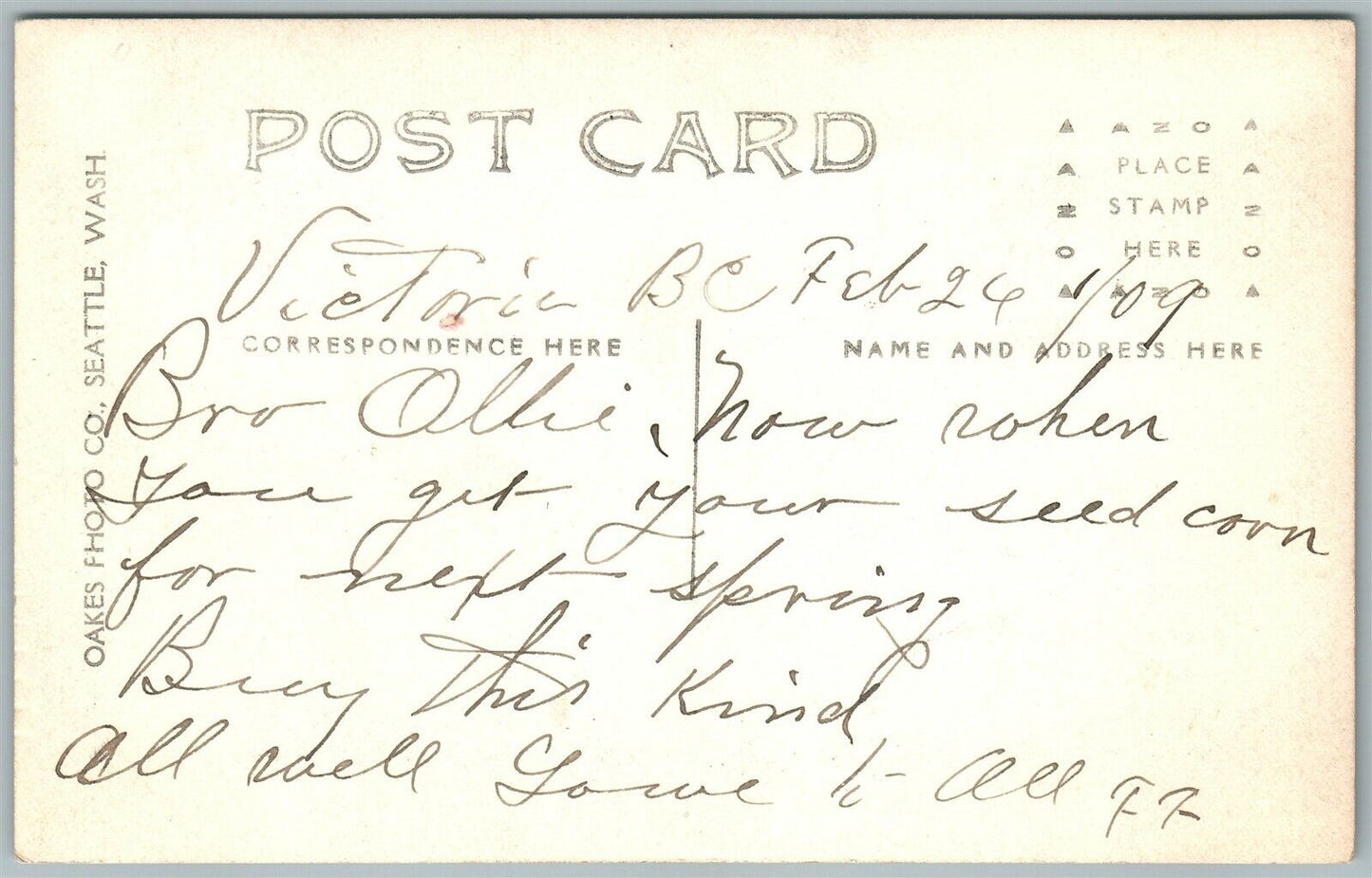 EXAGGERATED MAMMOTH CORN WASHINGTON 1909 ANTIQUE REAL PHOTO POSTCARD RPPC